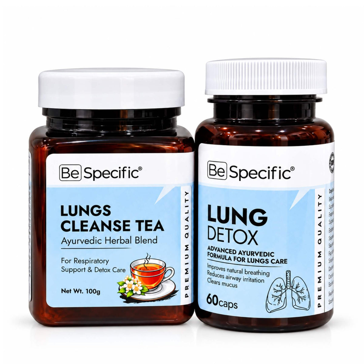 Lung Detox Ayurvedic Wellness Kit – Lung Cleanse Tea 100g & Lung Detox Capsules 60 Caps